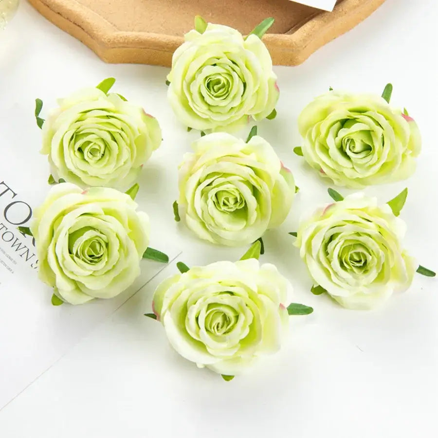 Light green artificial flowers with layered petals and small leaves for silk blue rose wedding party decor
