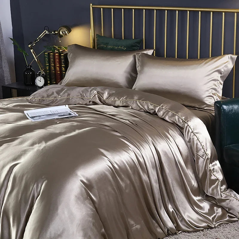 Silk Duvet Cover Bedding Set Luxury Solid Color Twin Queen King