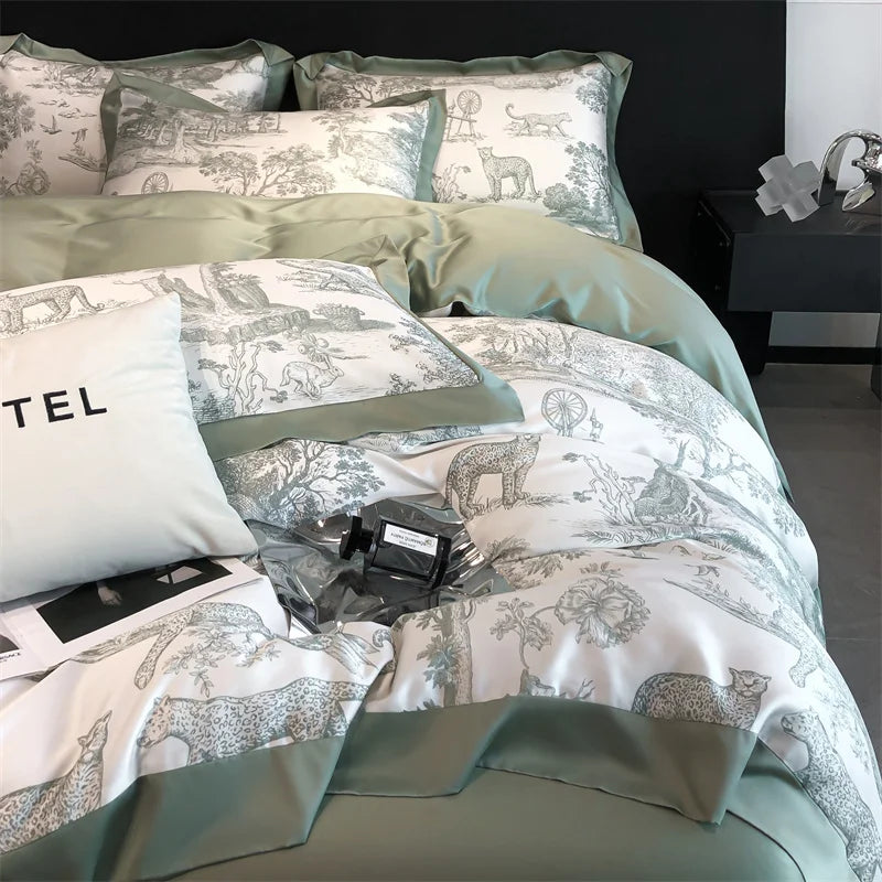 Silky Eucalyptus Fiber Bedding Set - Forest Leopard