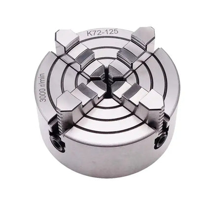 Silver 4 jaw lathe chuck k72-125 metal workshop scroll tool with circular design and four angular jaws decorbites 125mm