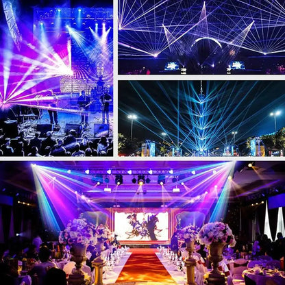 Silver aluminum purple laser light projector illuminating stages with vibrant purple laser light beams for bedroom use