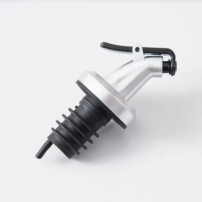 Silver and black oil dispenser with lever mechanism from decorbites bottle cap stopper set for kitchen use