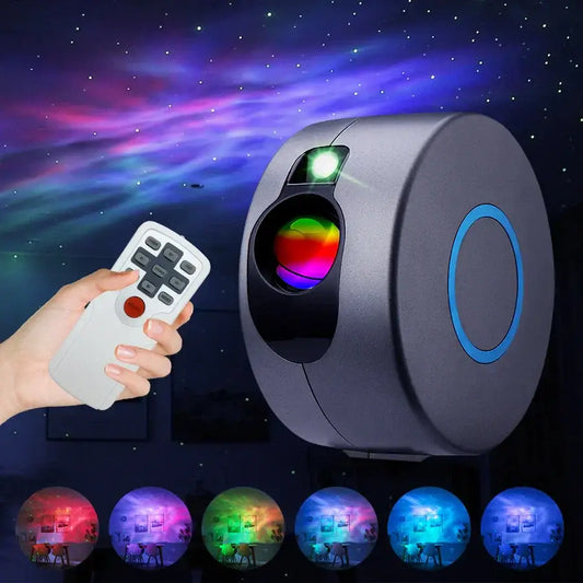 Silver and blue galaxy star projector night light with cylindrical design and colorful lens for bedroom decorbites galaxy star decor