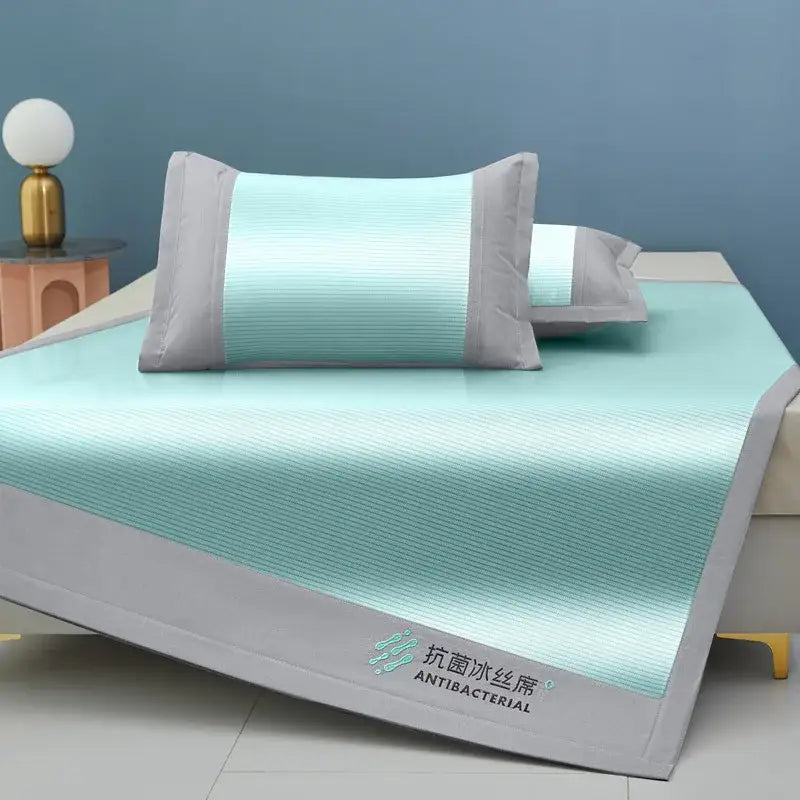 Light blue antibacterial cooling sheet with gray trim and ribbed texture by decorbites cooling sheet for bedroom use