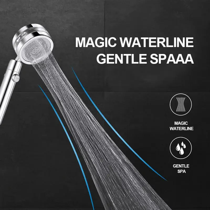 Shiny chrome-finished double panel turbo shower head with circular adjustable nozzle for gentle spa-like water flow