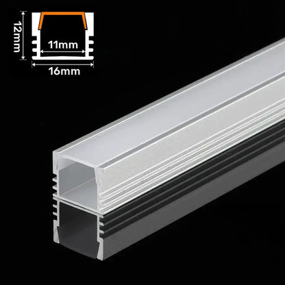Silver and white aluminum profile recessed led strip channel with frosted diffuser and 16mm x 12mm cross-section