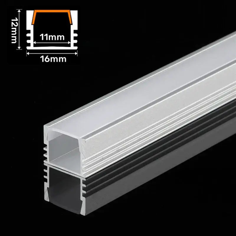 Silver and white aluminum profile recessed led strip channel with frosted diffuser and 16mm x 12mm cross-section