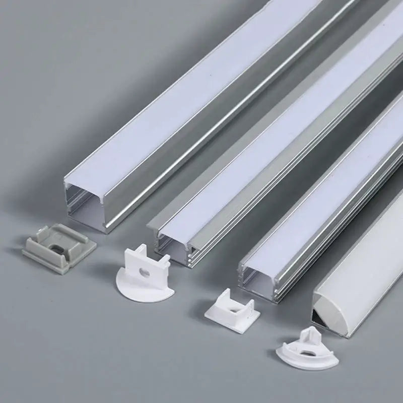 Silver and white aluminum profile recessed led strip channel with silver aluminum led light strips and white diffuser panels