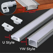 Silver and white aluminum profile recessed led strip channels with diffuser covers in u style and yw style profiles