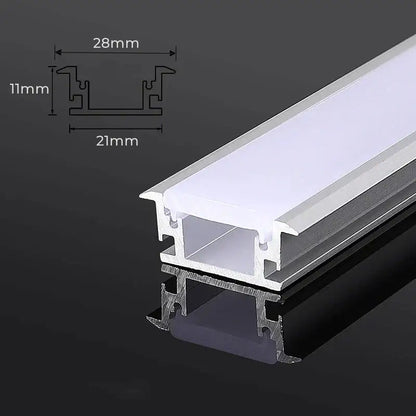 Silver and white aluminum profile recessed led strip channel with 28mm by 11mm cross-section for kitchen lighting