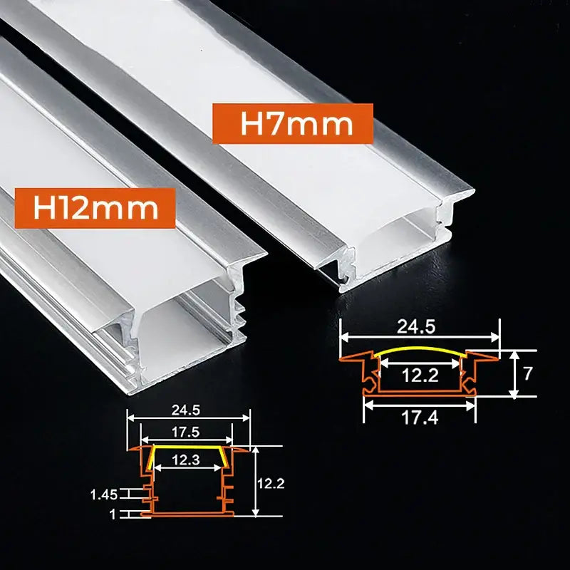 Silver and white aluminum profile recessed led strip channel for kitchen in 7mm and 12mm silver aluminum profiles