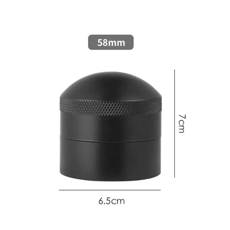 Black cylindrical herb grinder with textured grip band and rounded top for decorbites coffee needle distributor use