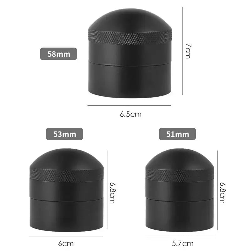 Black matte metal herb grinder with textured grip band and rounded top for decorbites coffee needle distributor use