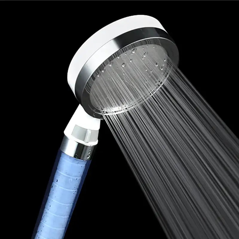 White and chrome finished shower head with blue translucent hose for enhanced shower experience on decorbites 10cm panel