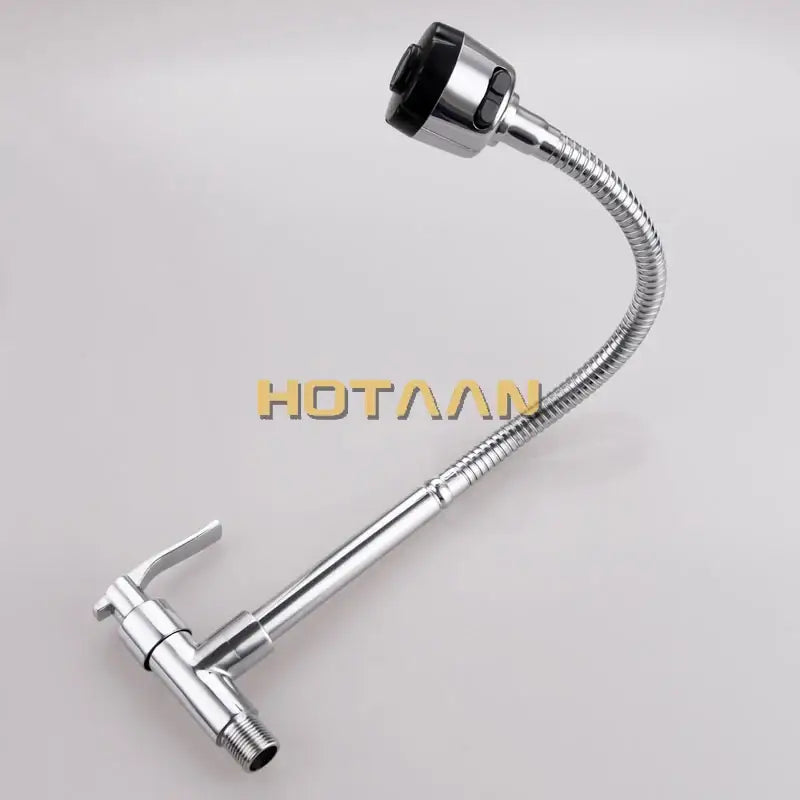 Silver brass cold kitchen faucet with flexible ribbed spout chrome finish and black rubberized spray head decorbites brass cold