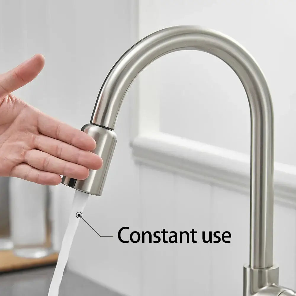 Silver brush nickel touchless kitchen faucet with sleek curved spout and pull-down spray head for kitchen faucet accessories decorbites
