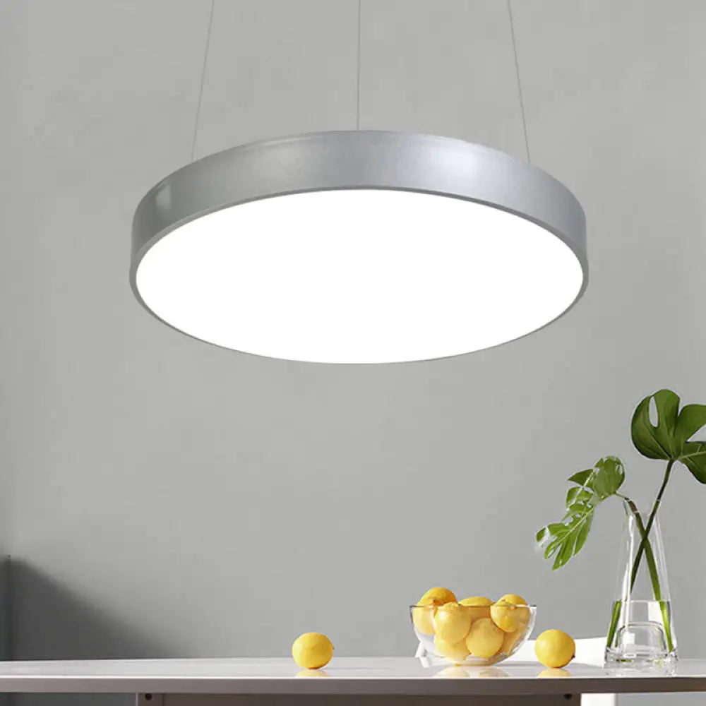 Silver Circular Pendant Lighting - Modern LED Metal Hanging Ceiling Lamp (12"/16"/23.5" Wide)