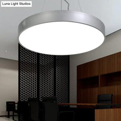 Silver Circular Pendant Lighting - Modern LED Metal Hanging Ceiling Lamp (12"/16"/23.5" Wide)