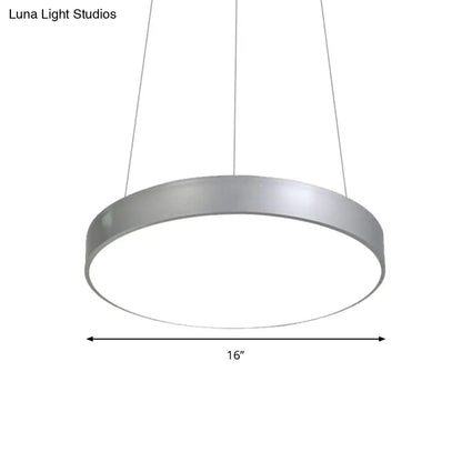 Silver Circular Pendant Lighting - Modern LED Metal Hanging Ceiling Lamp (12"/16"/23.5" Wide)