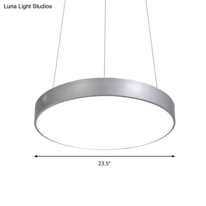 Silver Circular Pendant Lighting - Modern LED Metal Hanging Ceiling Lamp (12"/16"/23.5" Wide)