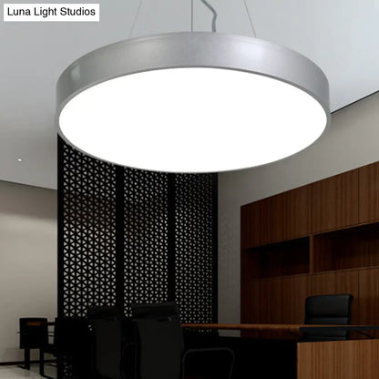 Silver Circular Pendant Lighting - Modern LED Metal Hanging Ceiling Lamp (12"/16"/23.5" Wide)