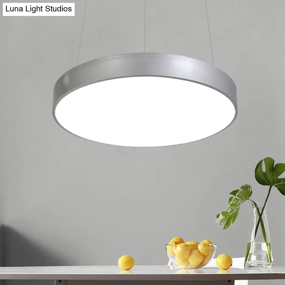 Silver Circular Pendant Lighting - Modern LED Metal Hanging Ceiling Lamp (12"/16"/23.5" Wide)