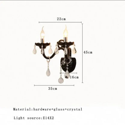 Black wrought iron wall sconce with two candle lights and dangling crystal teardrop pendants for decorbites crystal branch chandelier decorbites crystal
