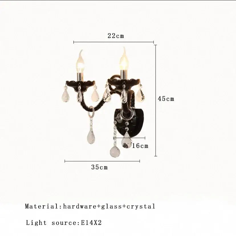 Black wrought iron wall sconce with two candle lights and dangling crystal teardrop pendants for decorbites crystal branch chandelier decorbites crystal