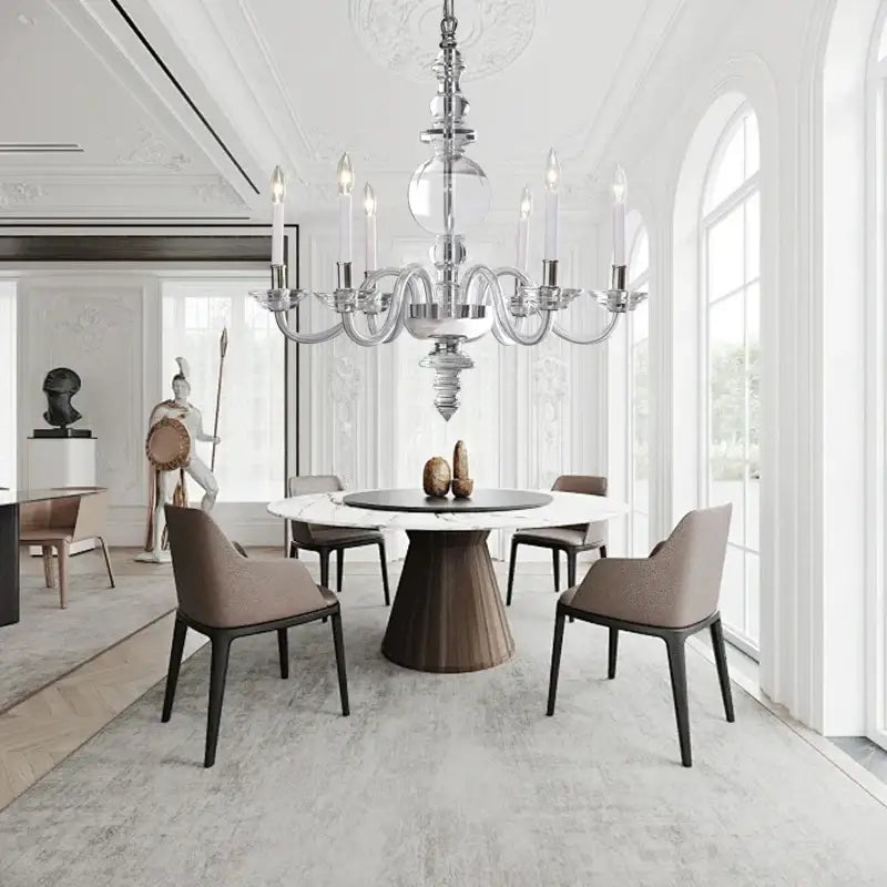 A sleek silver crystal branch chandelier with polished chrome and clear glass decorbites crystal branch design