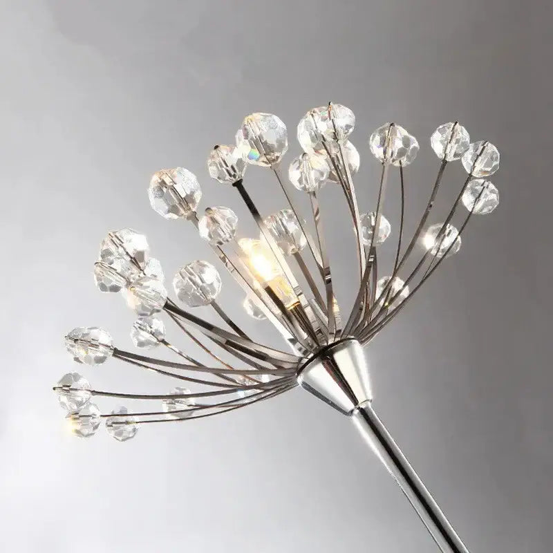Silver crystal dandelion led floor lamp with sleek metallic stem and faceted bulbs for living room decorbites floor lamp