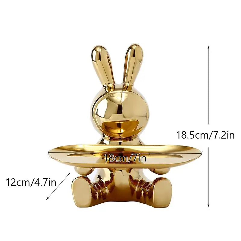 Golden glossy decorbites astronaut rabbit resin tray with reflective metallic finish for office storage decor
