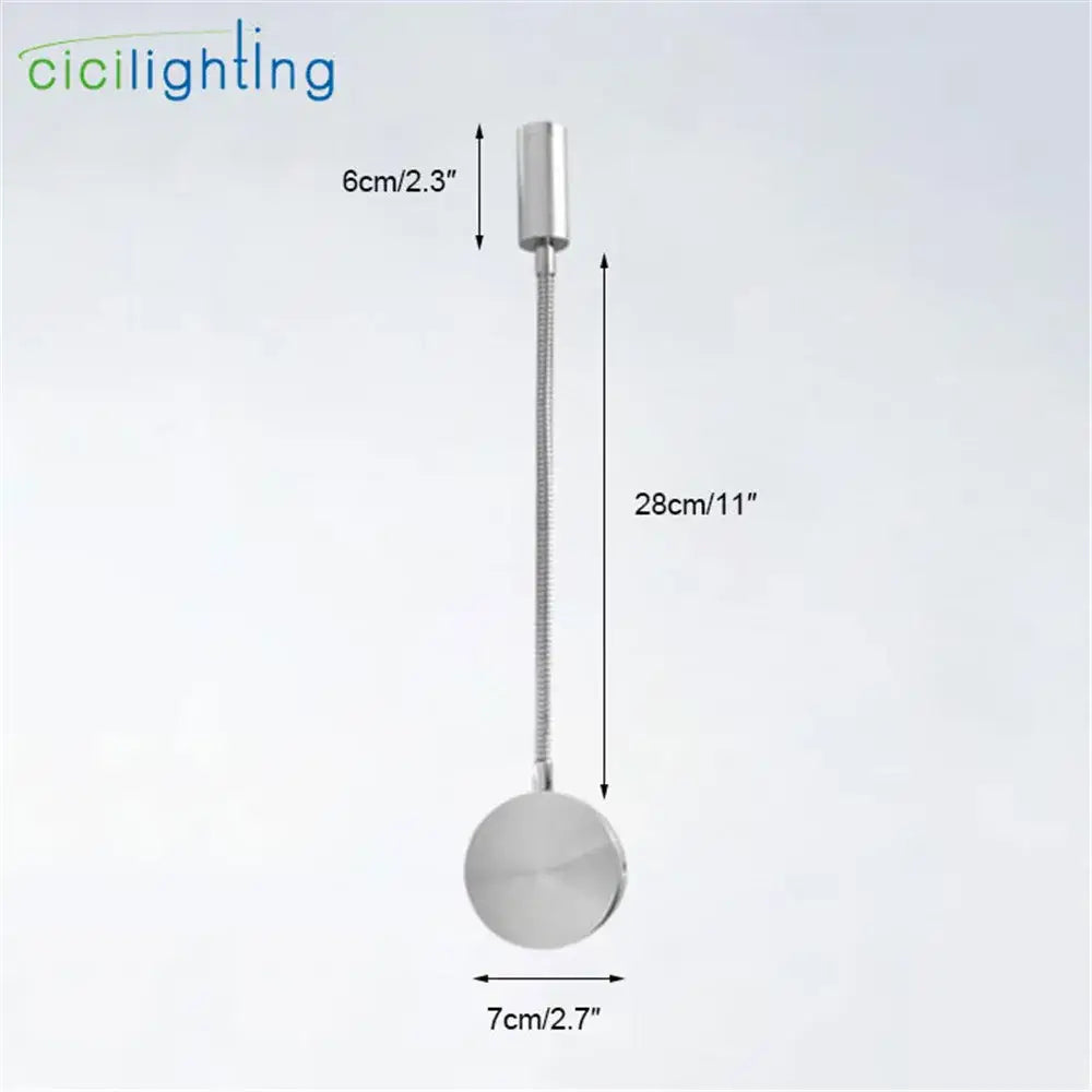 Silver flexible gooseneck led wall sconce with sleek metallic pendant and circular base for bedroom reading decorbites 3w flexible