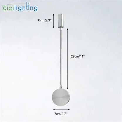 Silver flexible gooseneck led wall sconce with sleek metallic pendant and circular base for bedroom reading decorbites 3w flexible