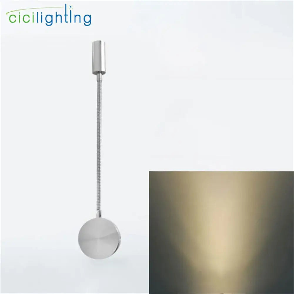 Silver flexible gooseneck led wall sconce with cylindrical pendant light and circular base for bedroom reading by decorbites 3w flexible