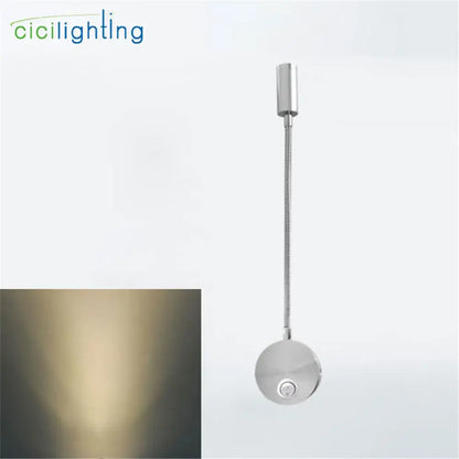 Silver flexible gooseneck led wall sconce with chrome finish and metallic arm for bedroom reading by decorbites 3w flexible