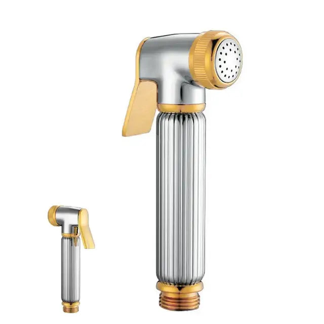 Silver and golden bidet sprayer with two-tone brass and chrome ribbed handheld shower sprayer decorbites golden bidet