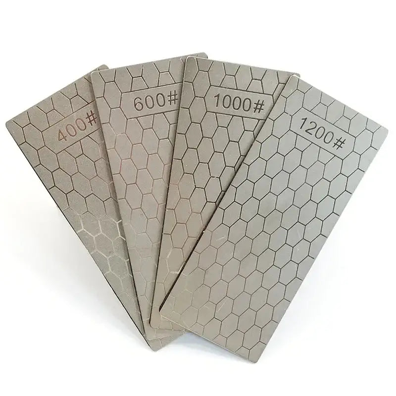 Set of four silver gray hexagonal diamond knife sharpener grit sanding sheets 400# 600# 1000# 1200# for knife sharpener set