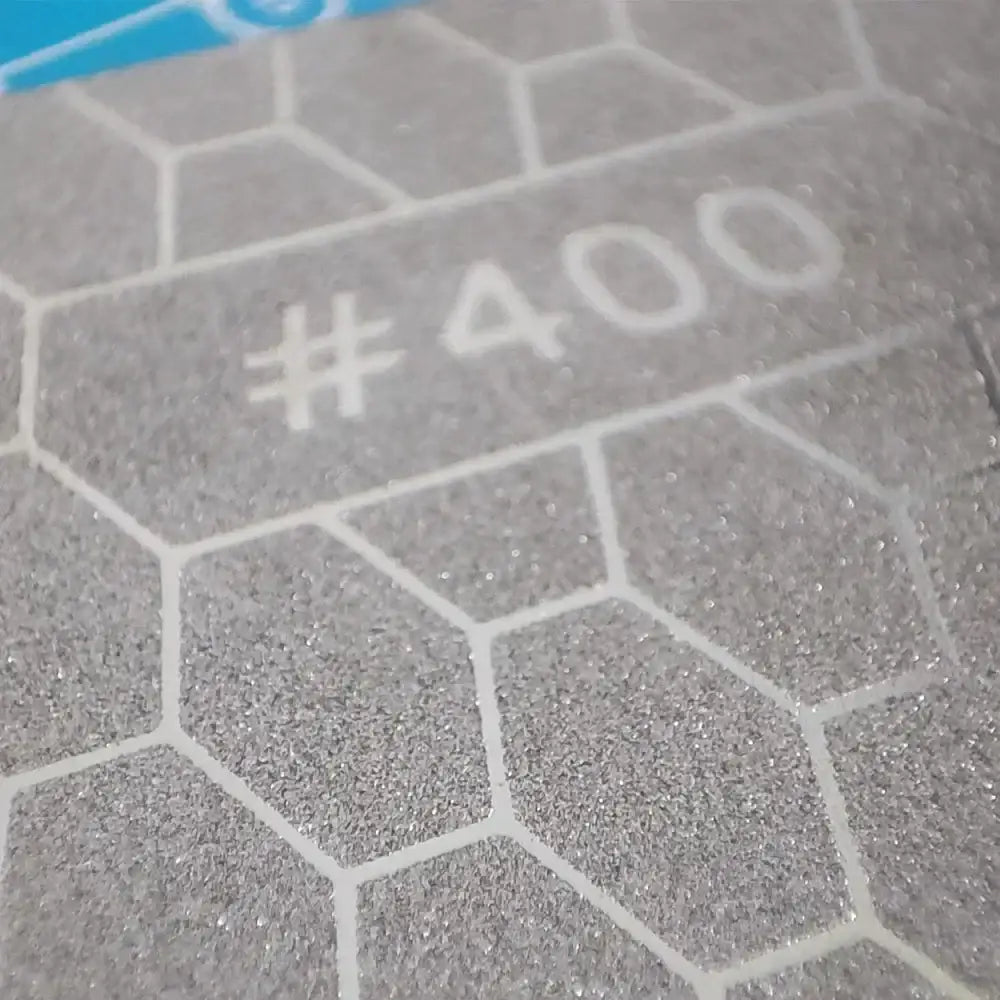 Gray 400 grit sandpaper with hexagonal grid pattern in silver diamond knife sharpener set kitchen whetstone bars