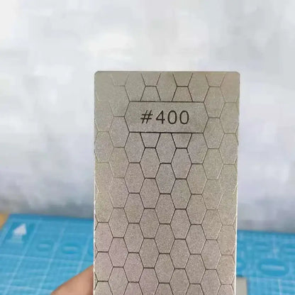 Silver hexagonal diamond knife sharpener bar with #400 grit marking for precise kitchen knife sharpening