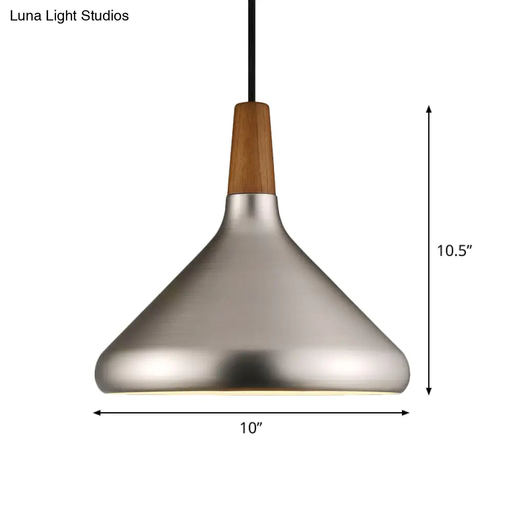 Silver Industrial Cone Ceiling Pendant Light - 1-Light Aluminum Suspension Lamp, 7"/10.5"/16" Wide