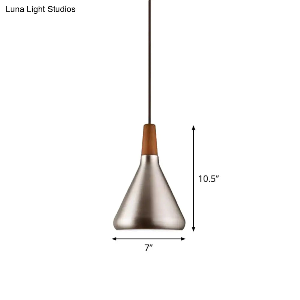 Silver Industrial Cone Ceiling Pendant Light - 1-Light Aluminum Suspension Lamp, 7"/10.5"/16" Wide