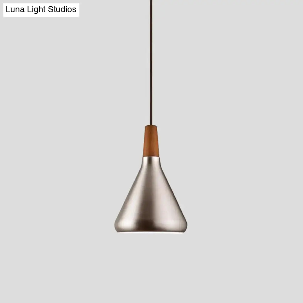 Silver Industrial Cone Ceiling Pendant Light - 1-Light Aluminum Suspension Lamp, 7"/10.5"/16" Wide