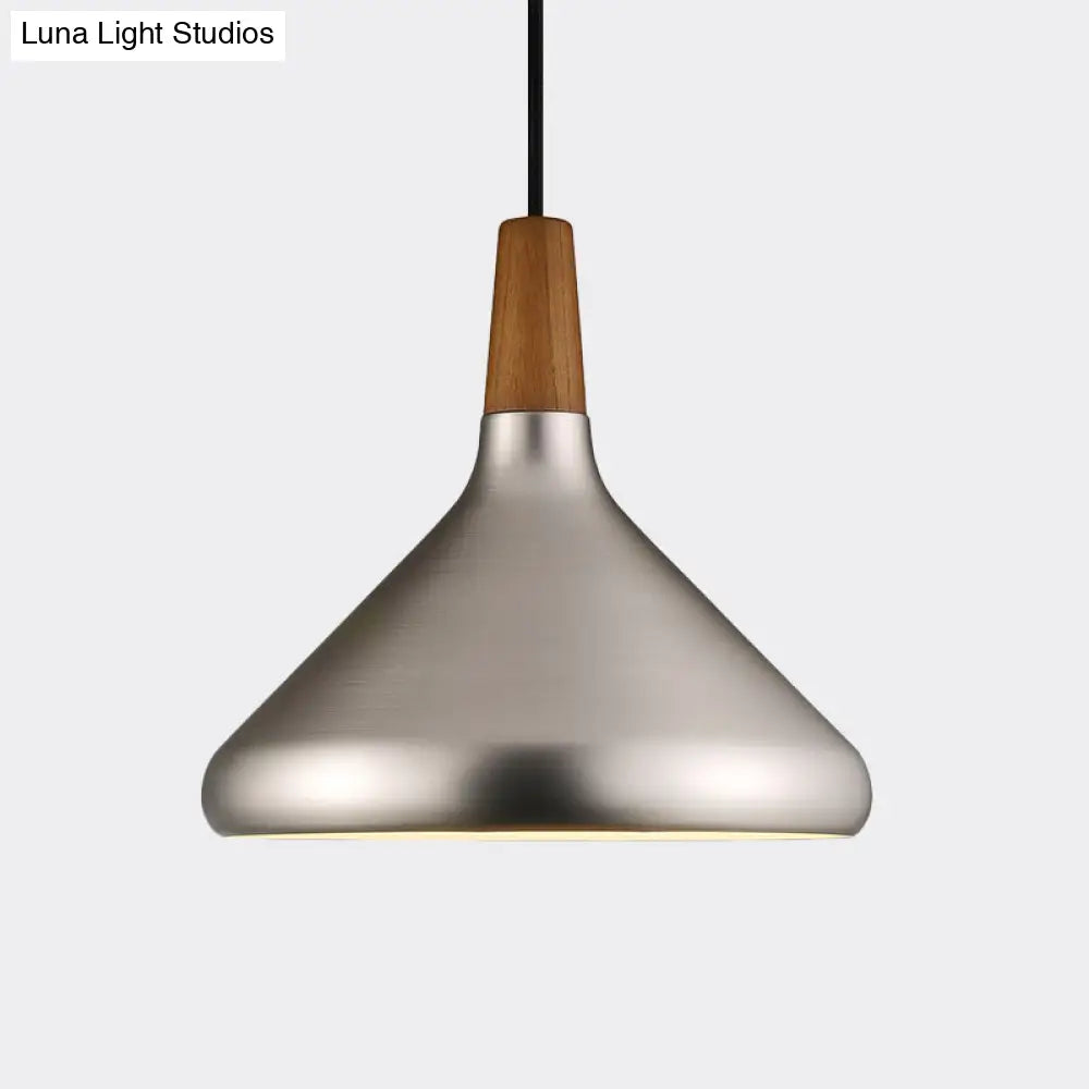 Silver Industrial Cone Ceiling Pendant Light - 1-Light Aluminum Suspension Lamp, 7"/10.5"/16" Wide