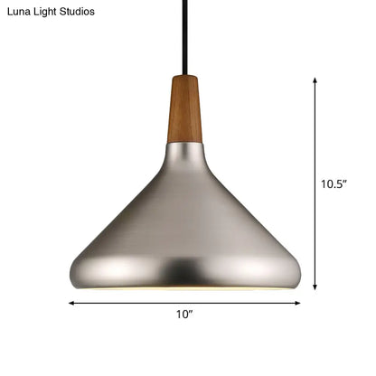 Silver Industrial Cone Ceiling Pendant Light - 1-Light Aluminum Suspension Lamp, 7"/10.5"/16" Wide