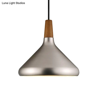 Silver Industrial Cone Ceiling Pendant Light - 1-Light Aluminum Suspension Lamp, 7"/10.5"/16" Wide