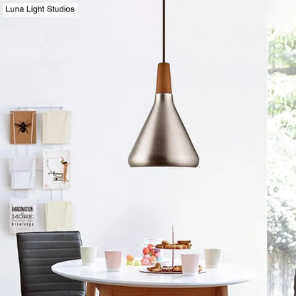 Silver Industrial Cone Ceiling Pendant Light - 1-Light Aluminum Suspension Lamp, 7"/10.5"/16" Wide