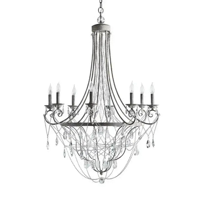 Antique silver pendant light with decorbites iron art wrought iron arms and crystal droplets for dining room decor