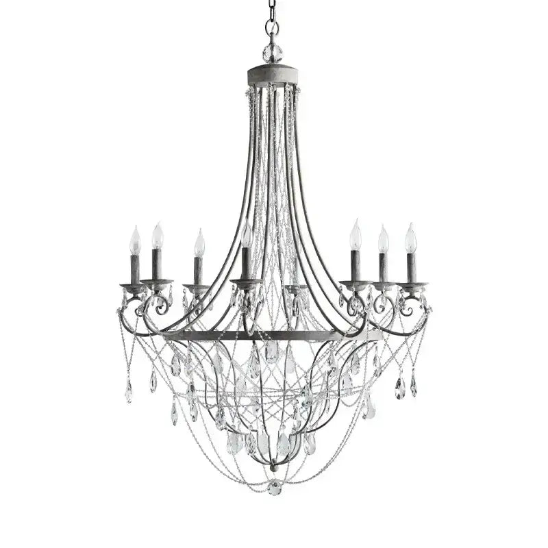 Antique silver pendant light with decorbites iron art wrought iron arms and crystal droplets for dining room decor