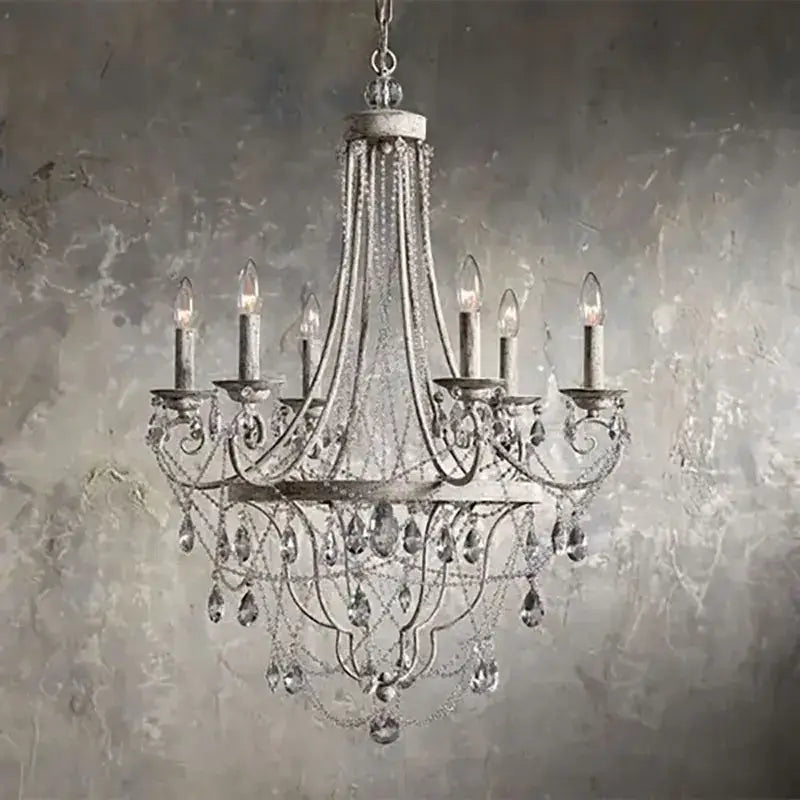 Antique silver pendant light with iron art crystal design featuring dangling crystal droplets for dining room decorbites iron art