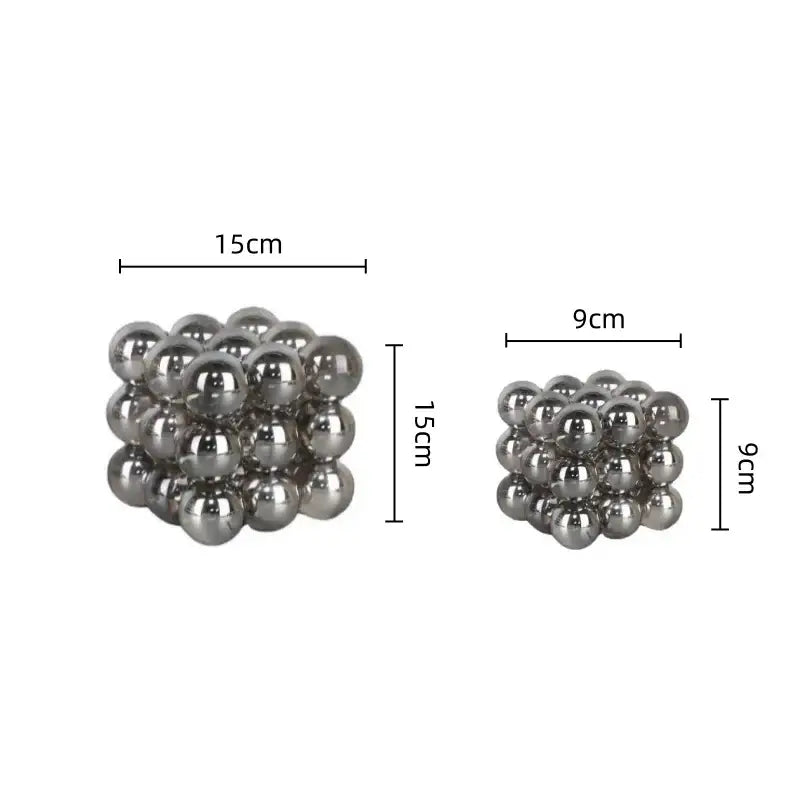 Silver magnetic crystal glass ball stack blocks in 15cm and 9cm sizes for living room decor